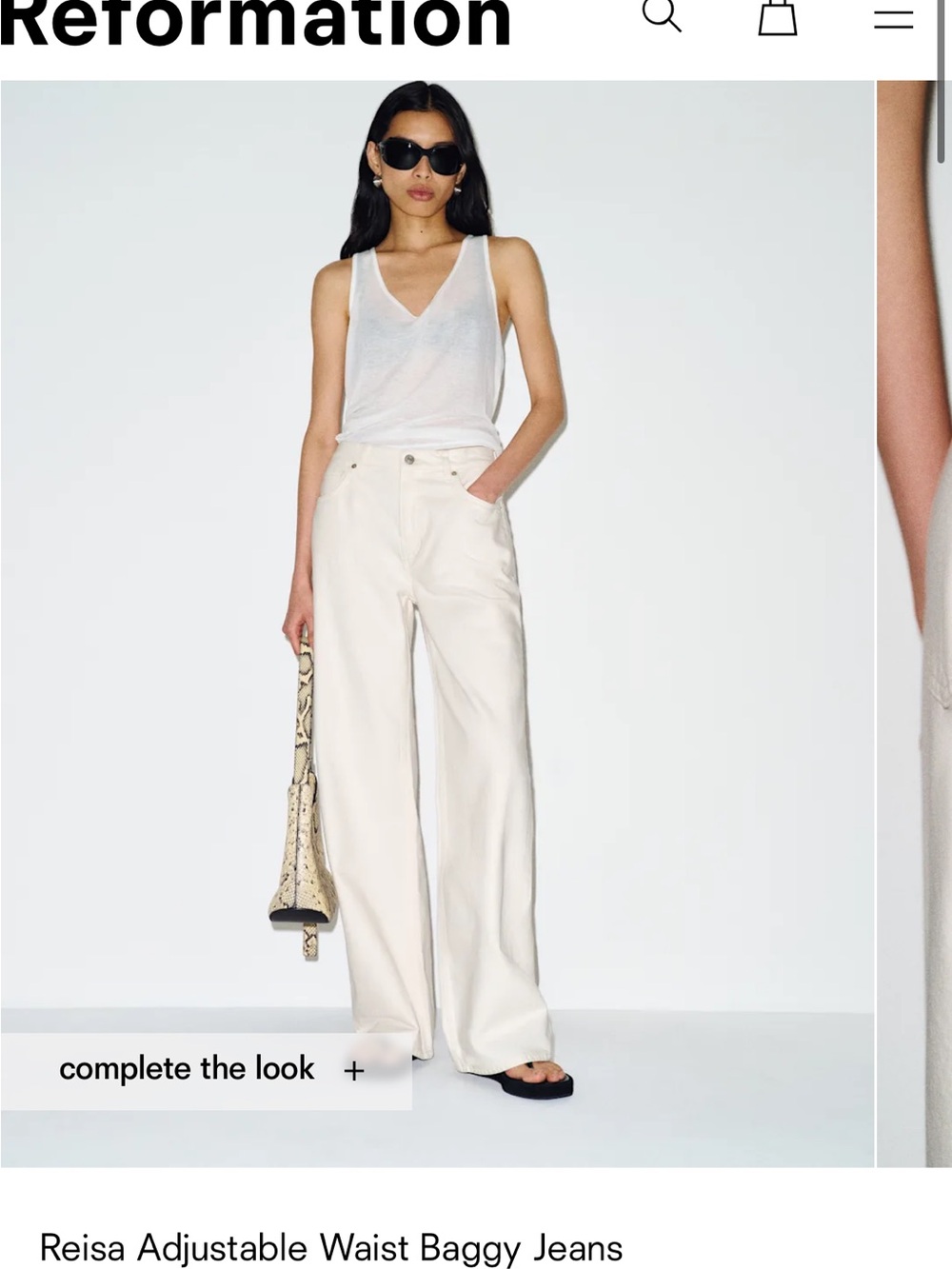 Reformation Cream Wide-Leg Adjustable-Waist Jeans